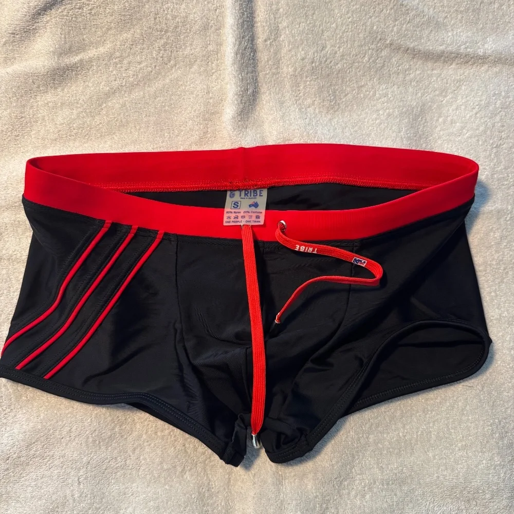 2 TRIBE Swim Trunks - Black/Red & Blue/Neon - Small - Picture 2 of 6